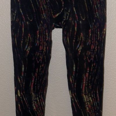 Orange Fashion Village Knit Pants Stretch Leggings Black Multi Color Pattern OS